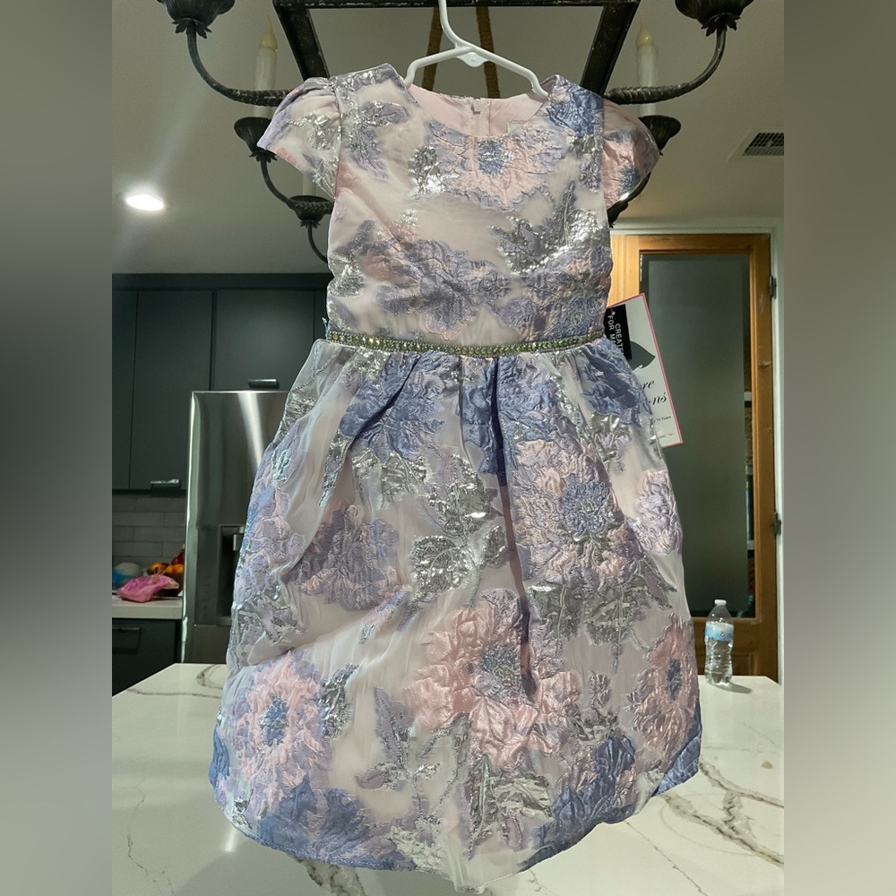Rare Editions Pink and Silver Floral Kids Dress